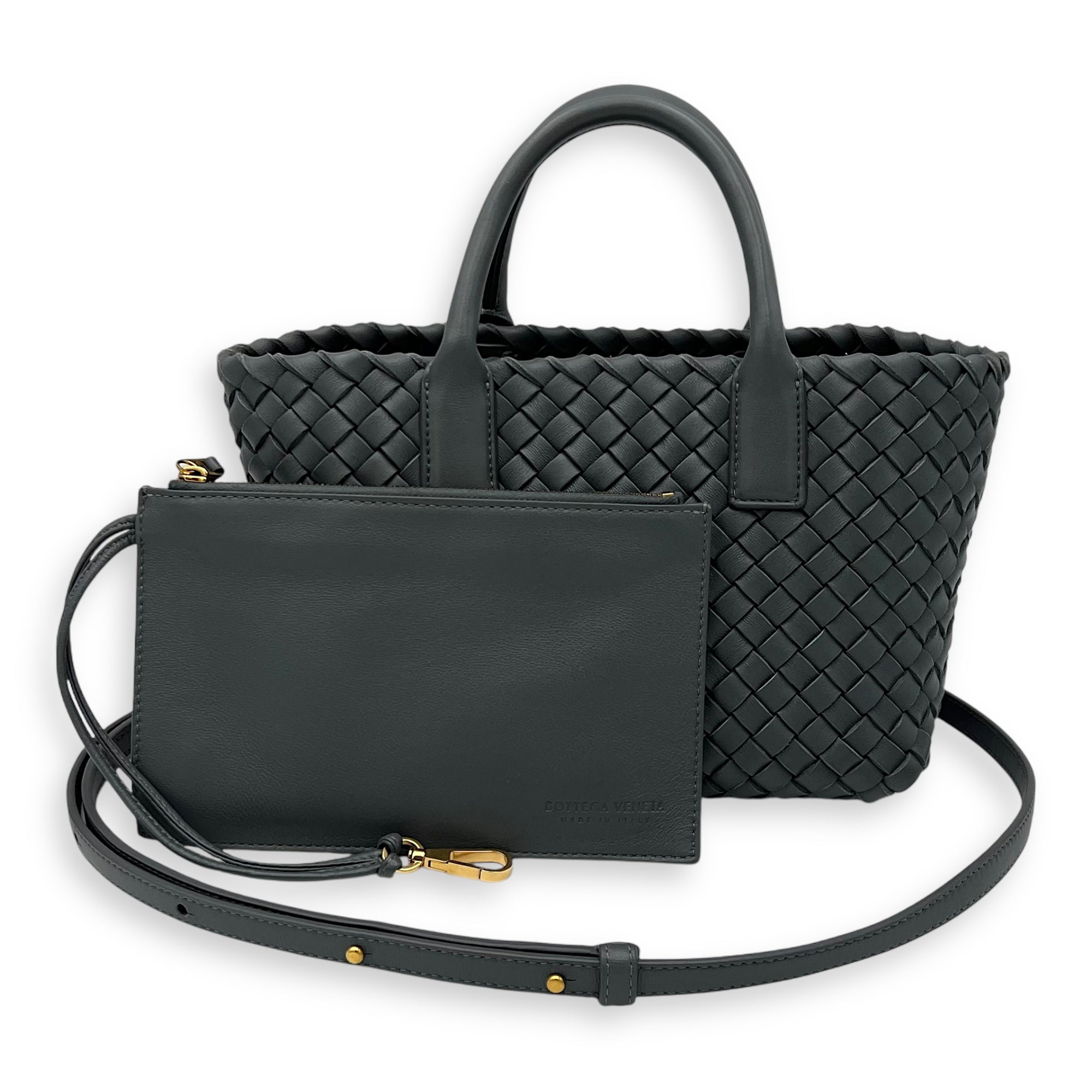 Cabat Top Handle Bag Grey in Lambskin, Silver hardware