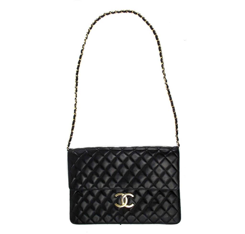 Chanel Bag Maxi Shoulder Black Lambskin Leather