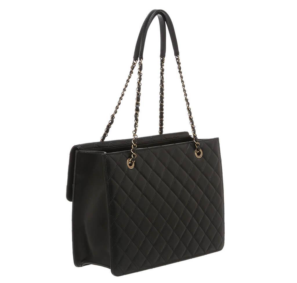 Chanel Quilted Tote Bag Black Lambskin