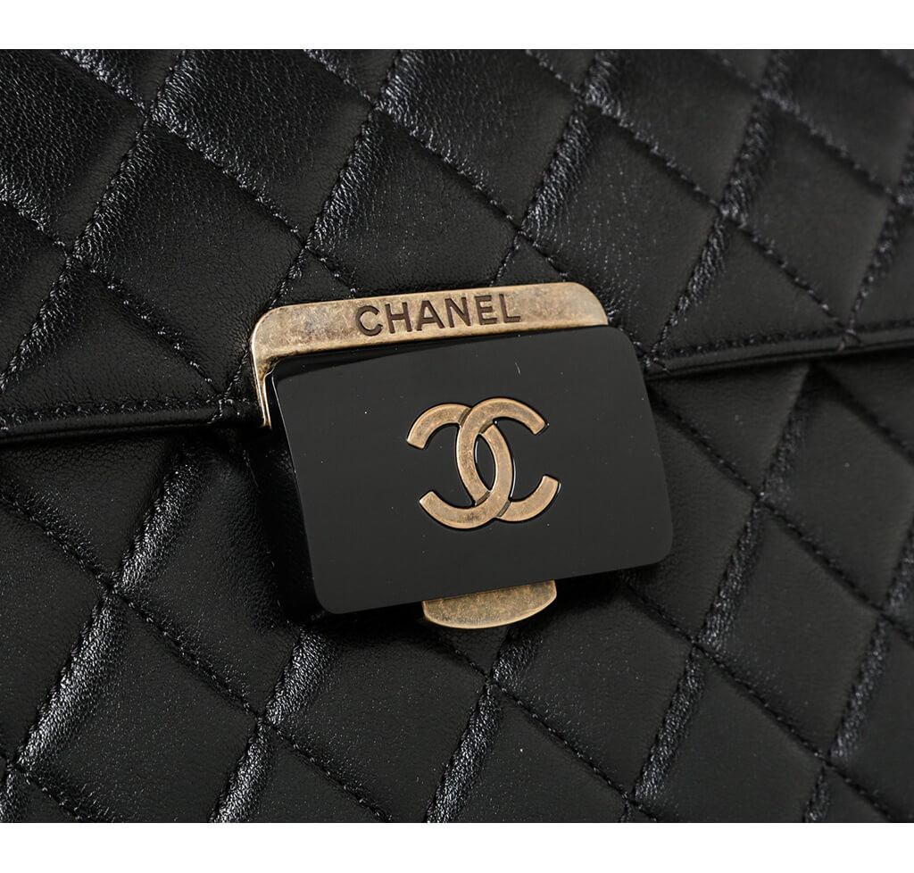 Chanel Quilted Tote Bag Black Lambskin
