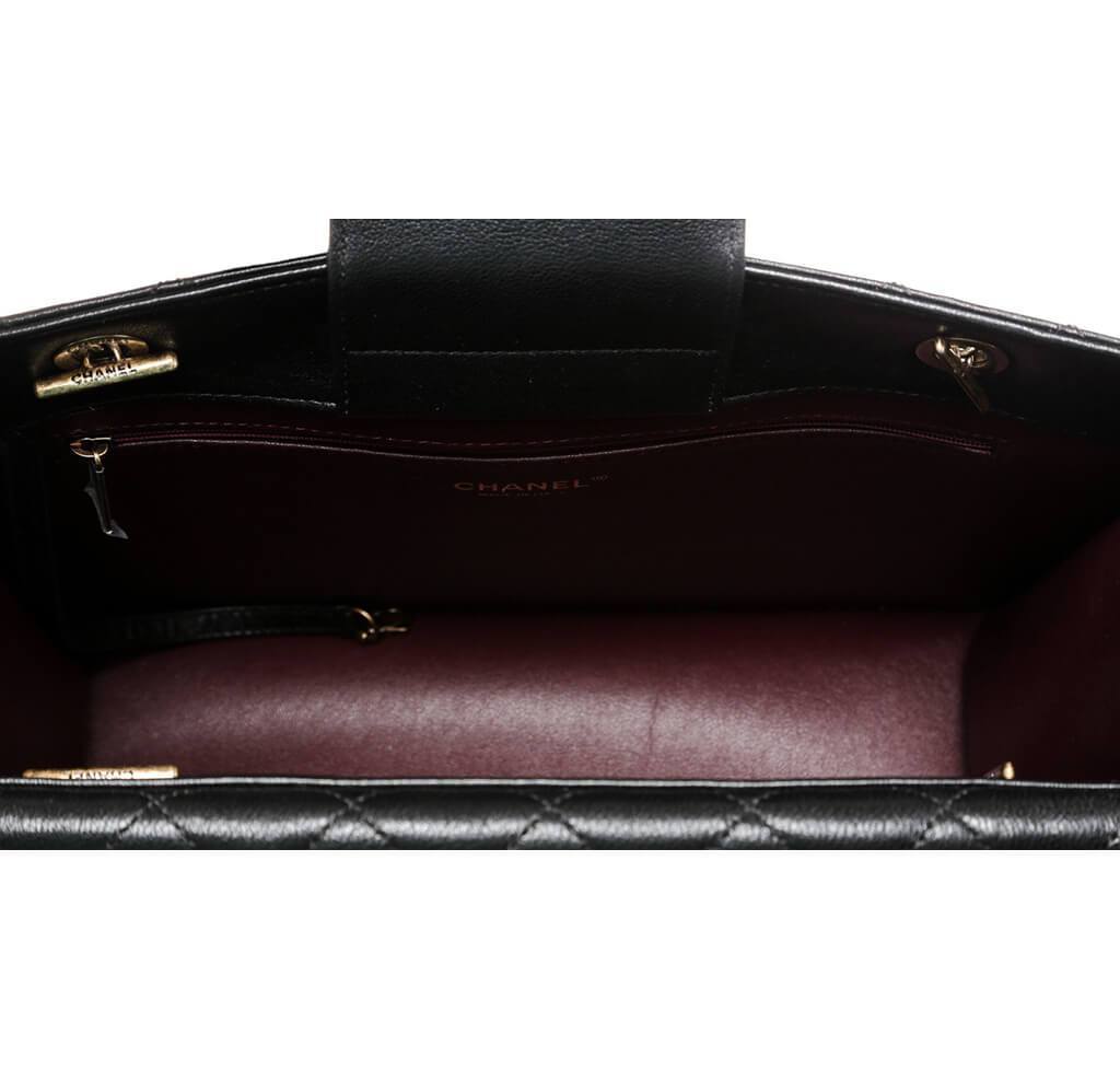 Chanel Quilted Tote Bag Black Lambskin