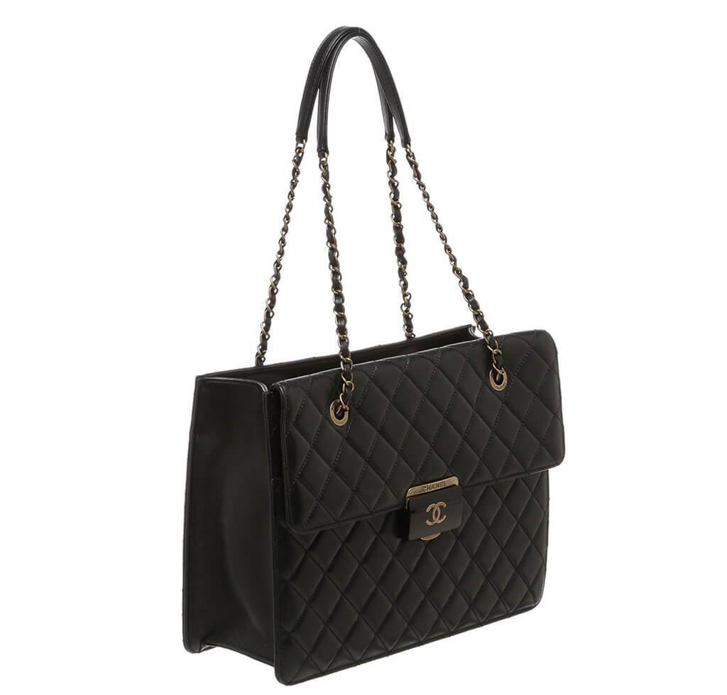 Chanel Quilted Tote Bag Black Lambskin