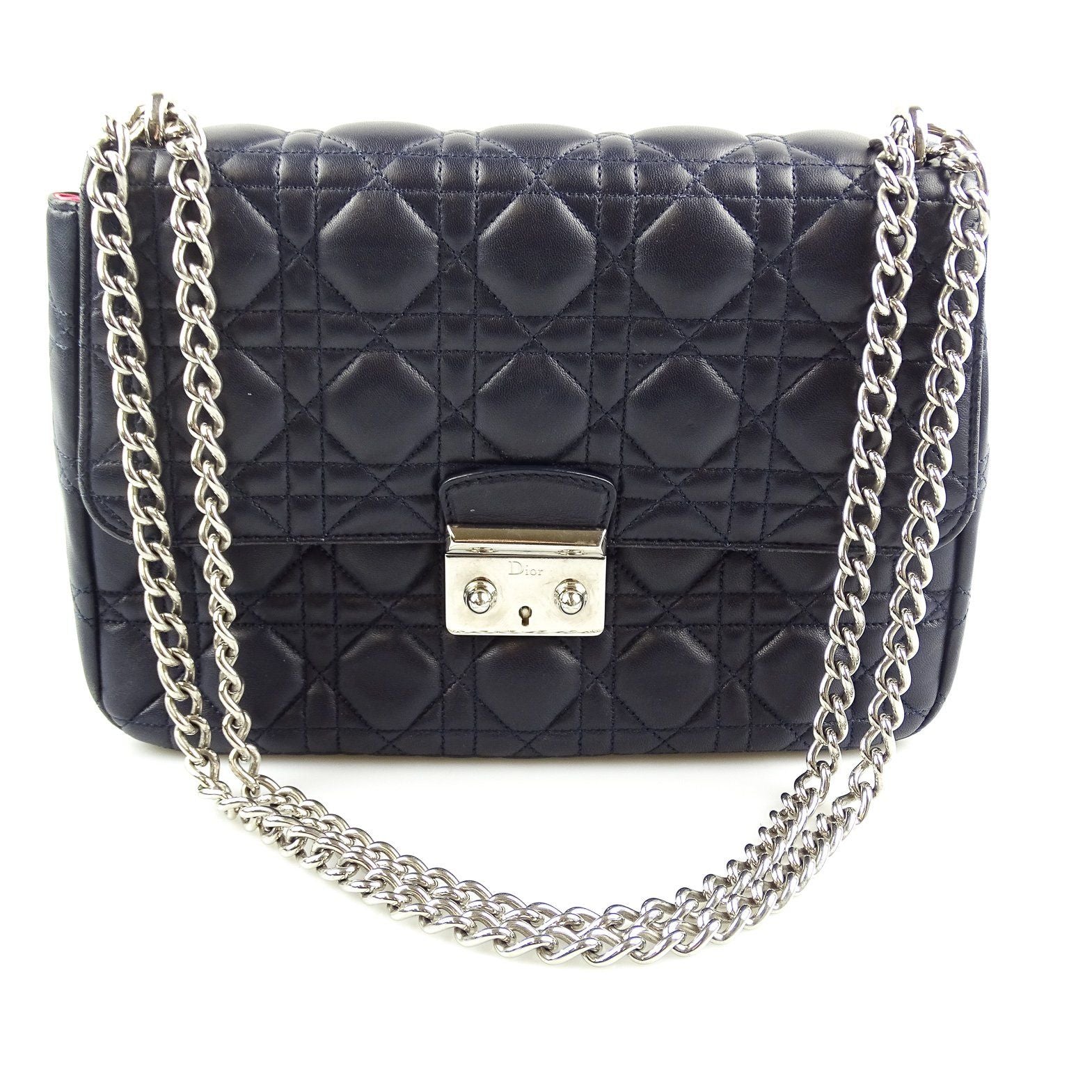 Christian Dior Cannage Large Navy Miss Dior Flap Chain Bag