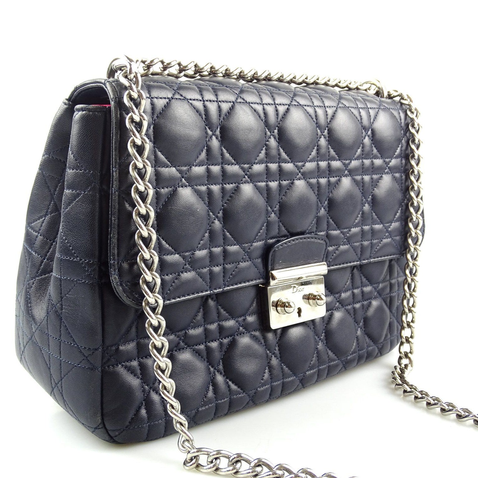 Christian Dior Cannage Large Navy Miss Dior Flap Chain Bag