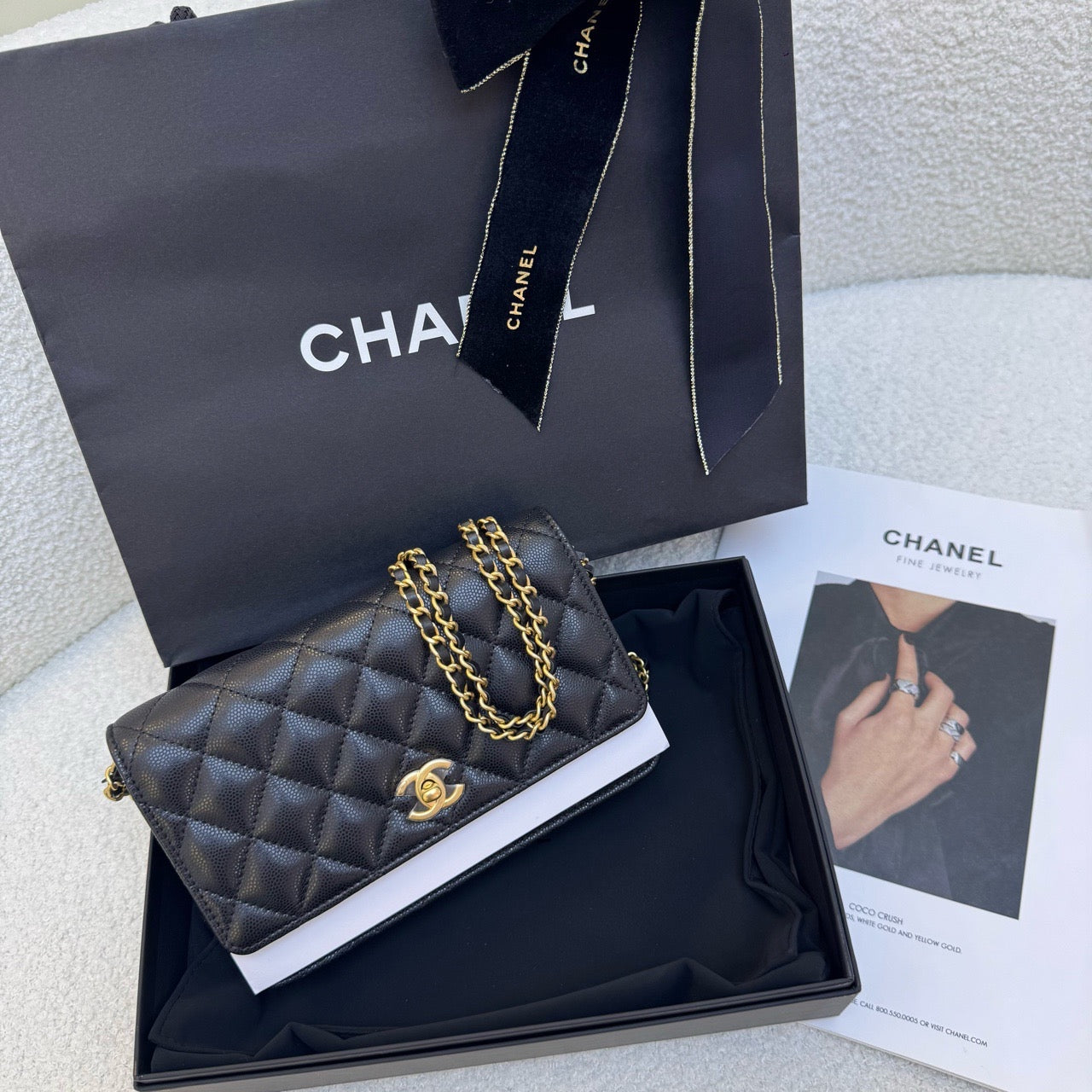 2024 Chanel wallet on chain WOC black caviar gold hardware
