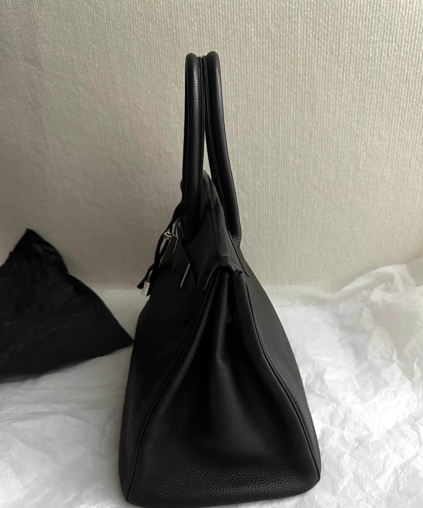 2001 Hermes ◻︎E stamp Black Silver Taurillon Clemence Leather Birkin 35 Handbag