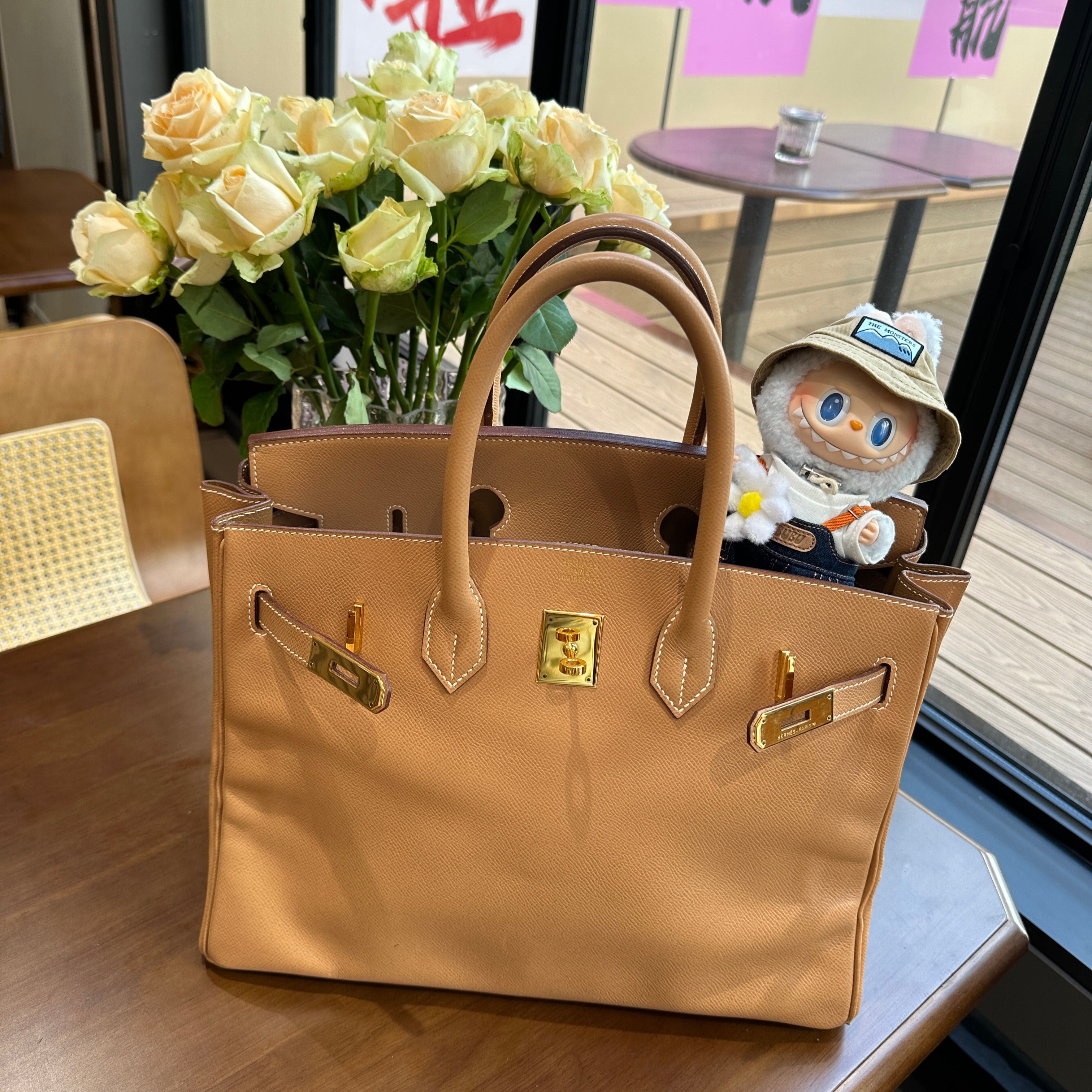 1995 Hermes Birkin 35 BK Gold Brown Gold Buckle Epsom