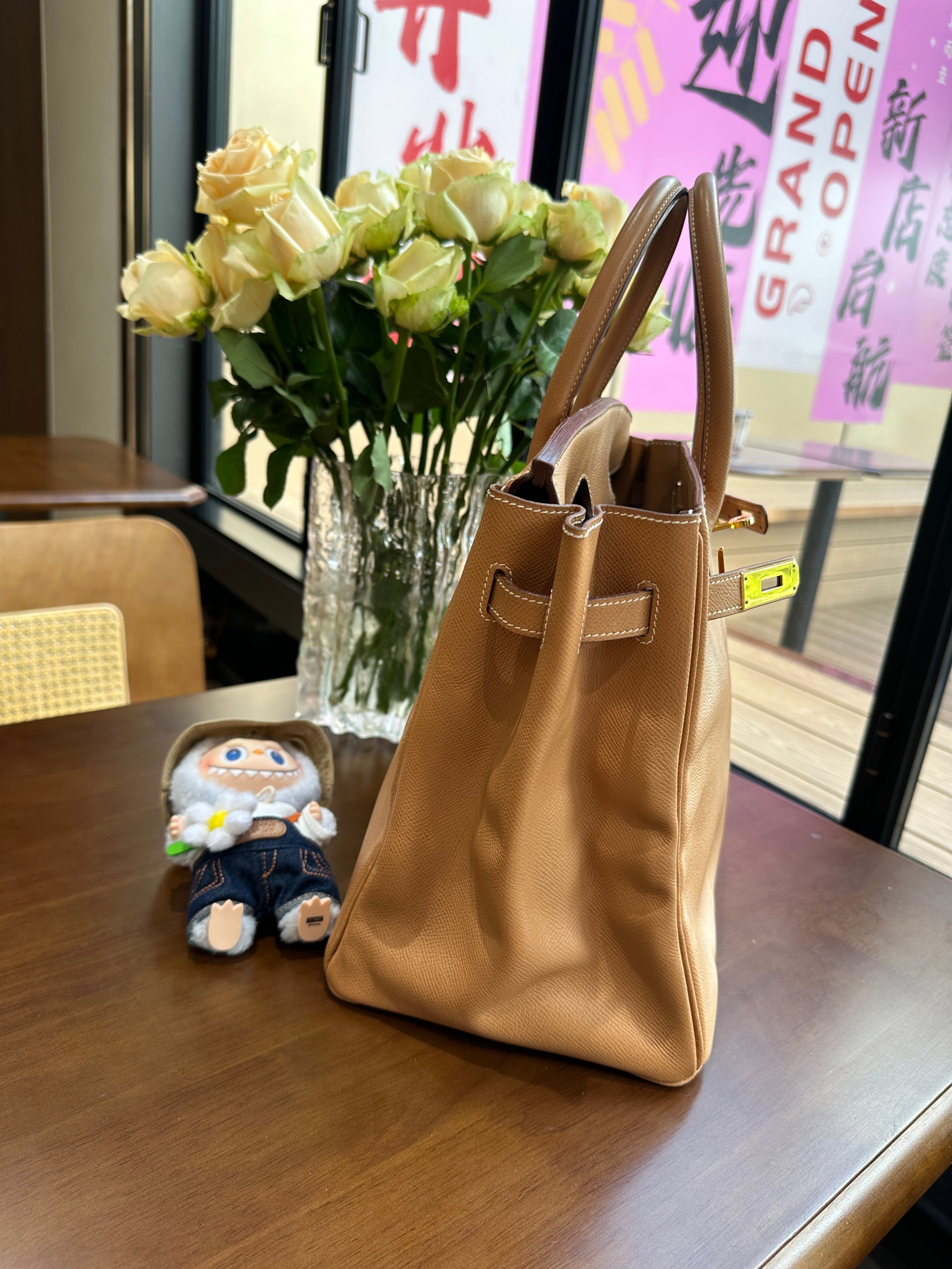 1995 Hermes Birkin 35 BK Gold Brown Gold Buckle Epsom