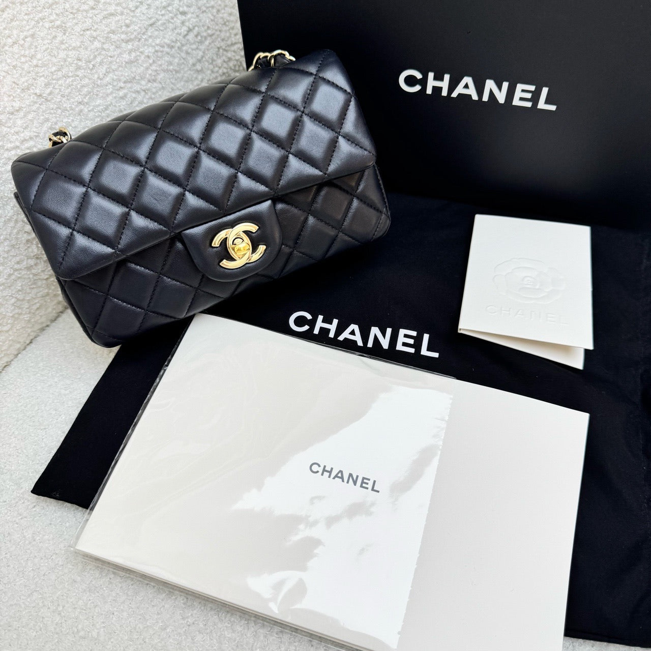 Chanel CF Mini Black Gold Sheepskin Chip Design