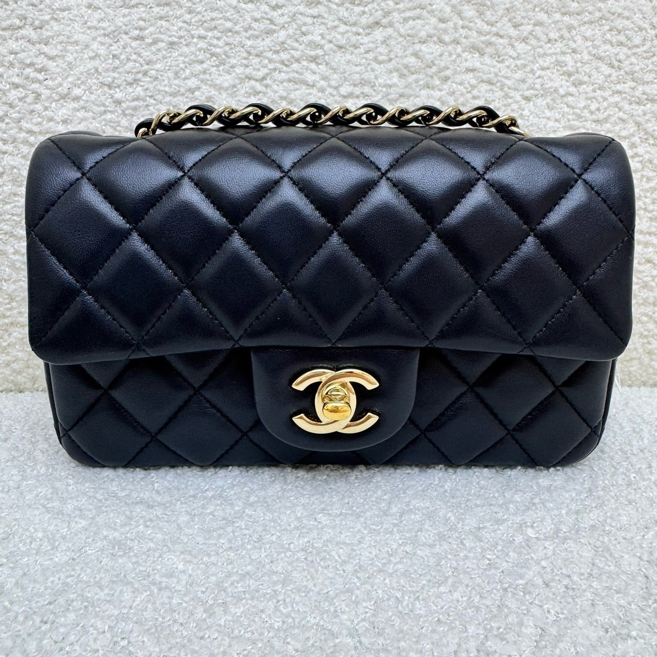 Chanel CF Mini Black Gold Sheepskin Chip Design