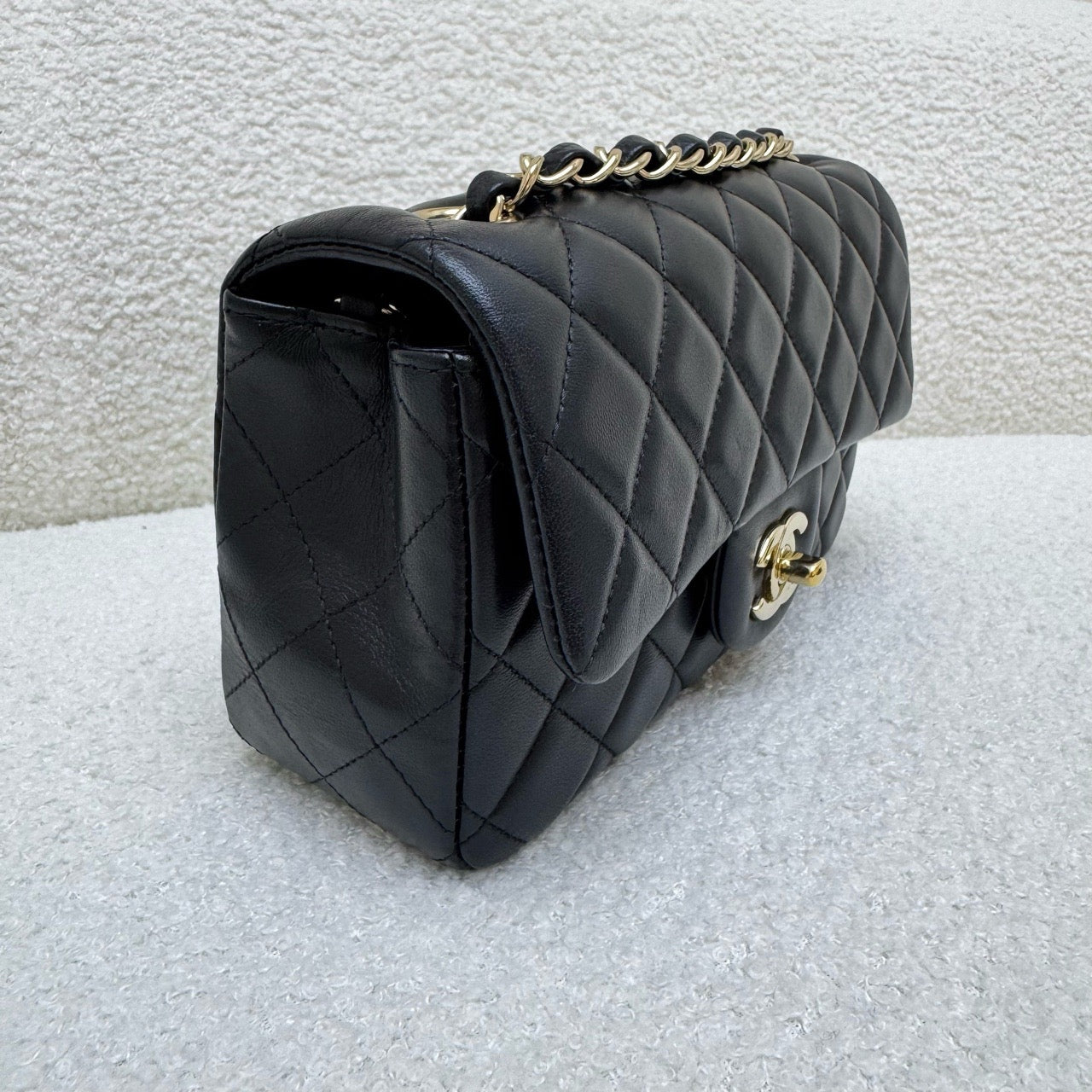 Chanel CF Mini Black Gold Sheepskin Chip Design