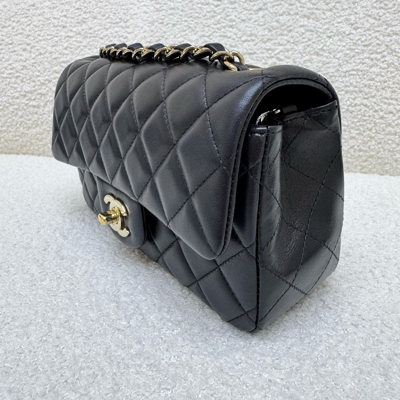 Chanel CF Mini Black Gold Sheepskin Chip Design
