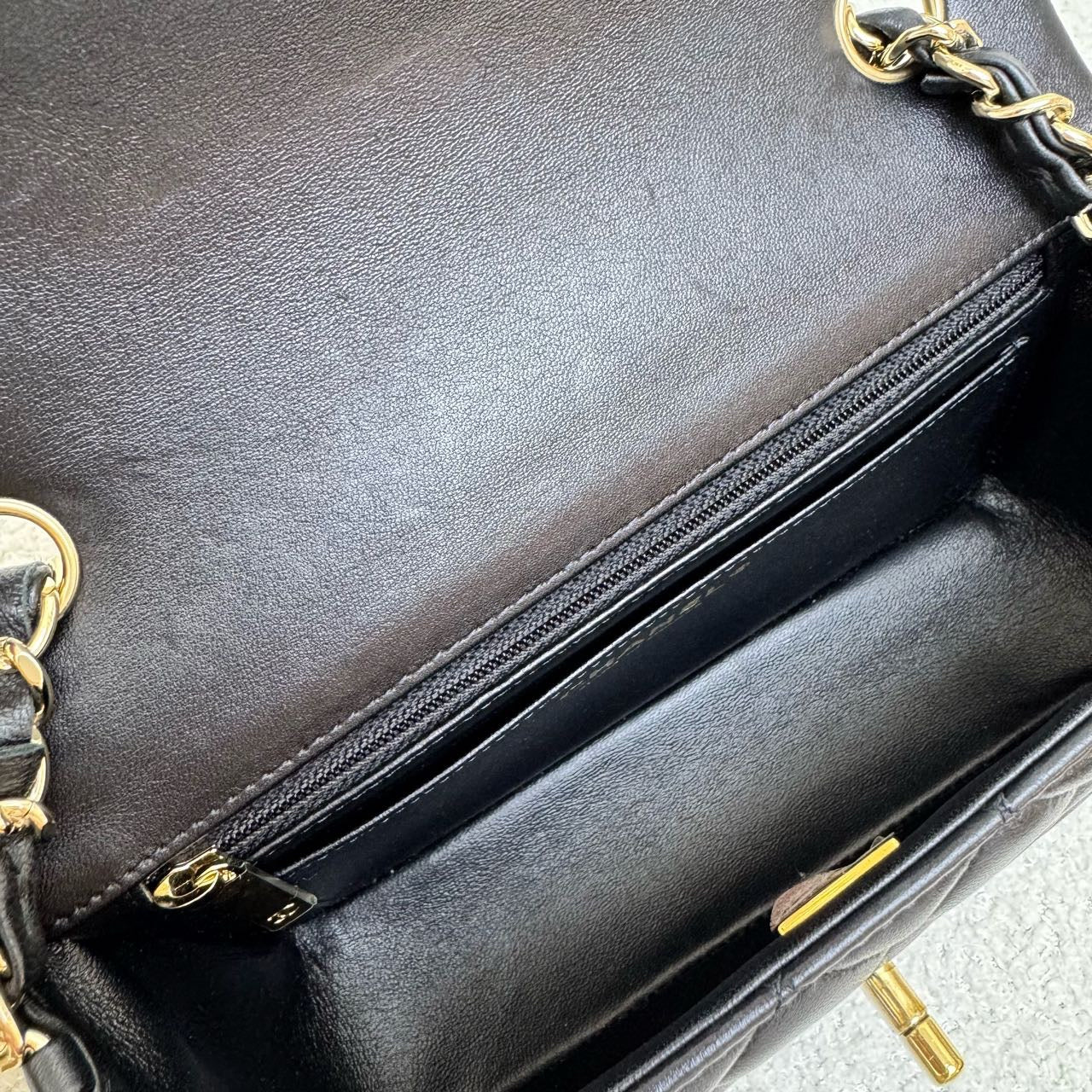 Chanel CF Mini Black Gold Sheepskin Chip Design