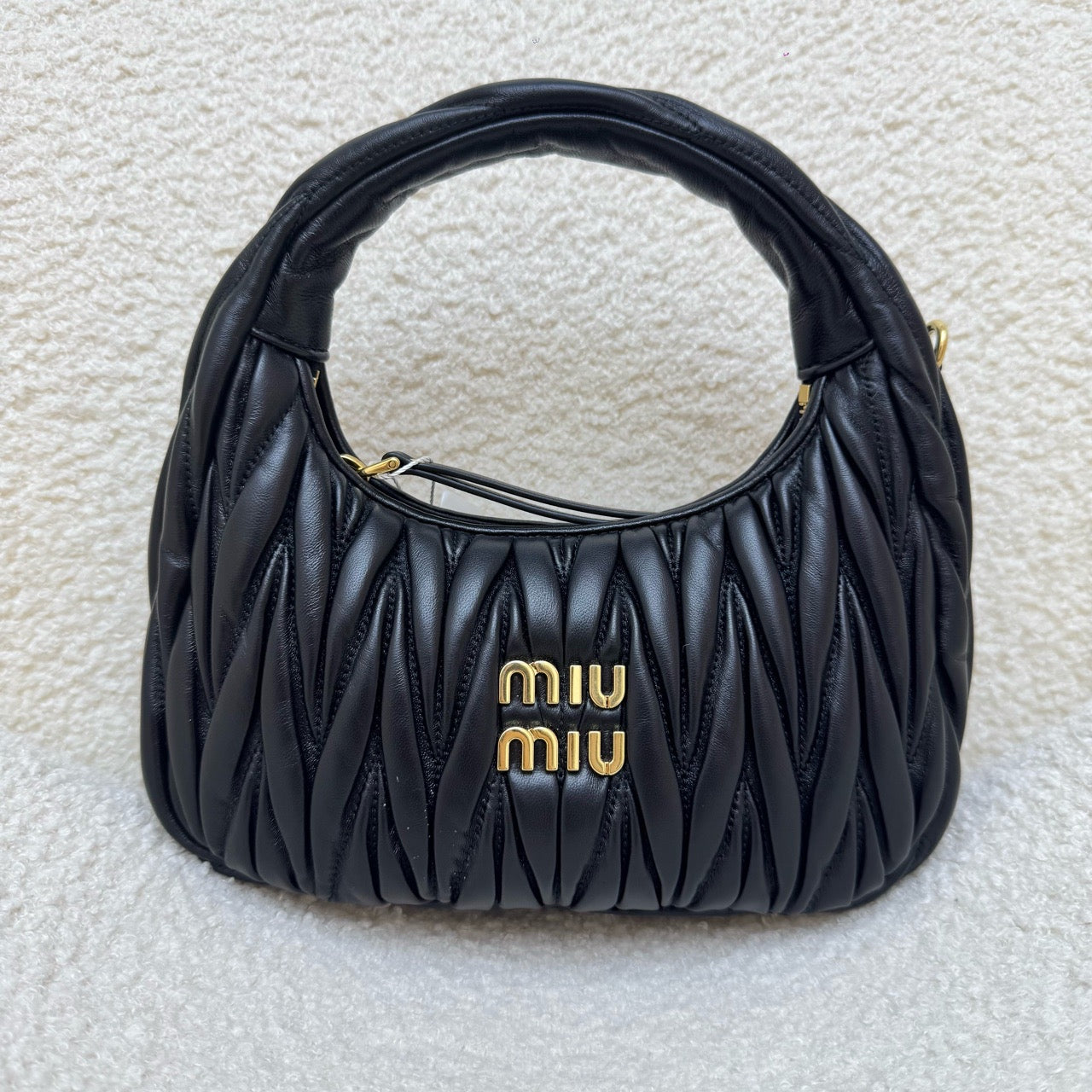 Brand New Miu Miu Wander Black Medium Hobo Underarm Bag