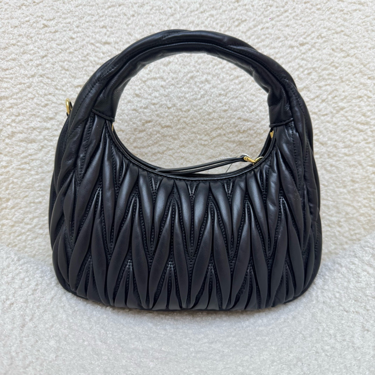 Brand New Miu Miu Wander Black Medium Hobo Underarm Bag