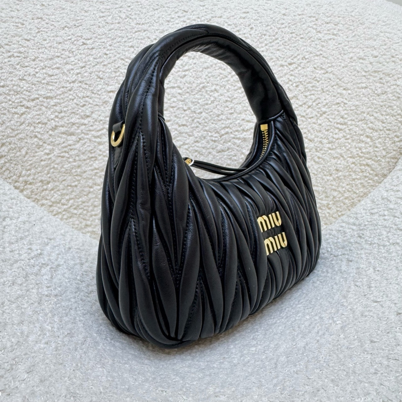 Brand New Miu Miu Wander Black Medium Hobo Underarm Bag