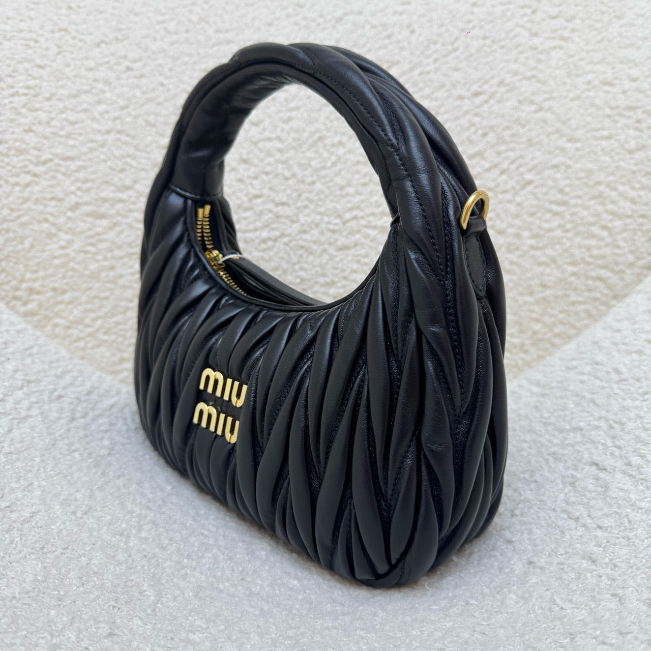 Brand New Miu Miu Wander Black Medium Hobo Underarm Bag