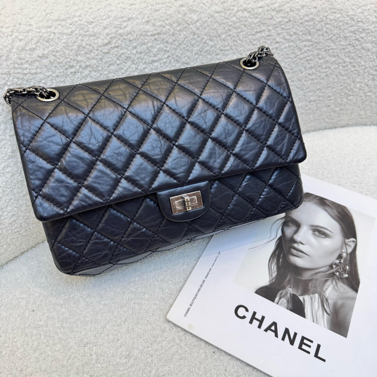 Chanel 2.55 Black Silver Medium Flag Bag
