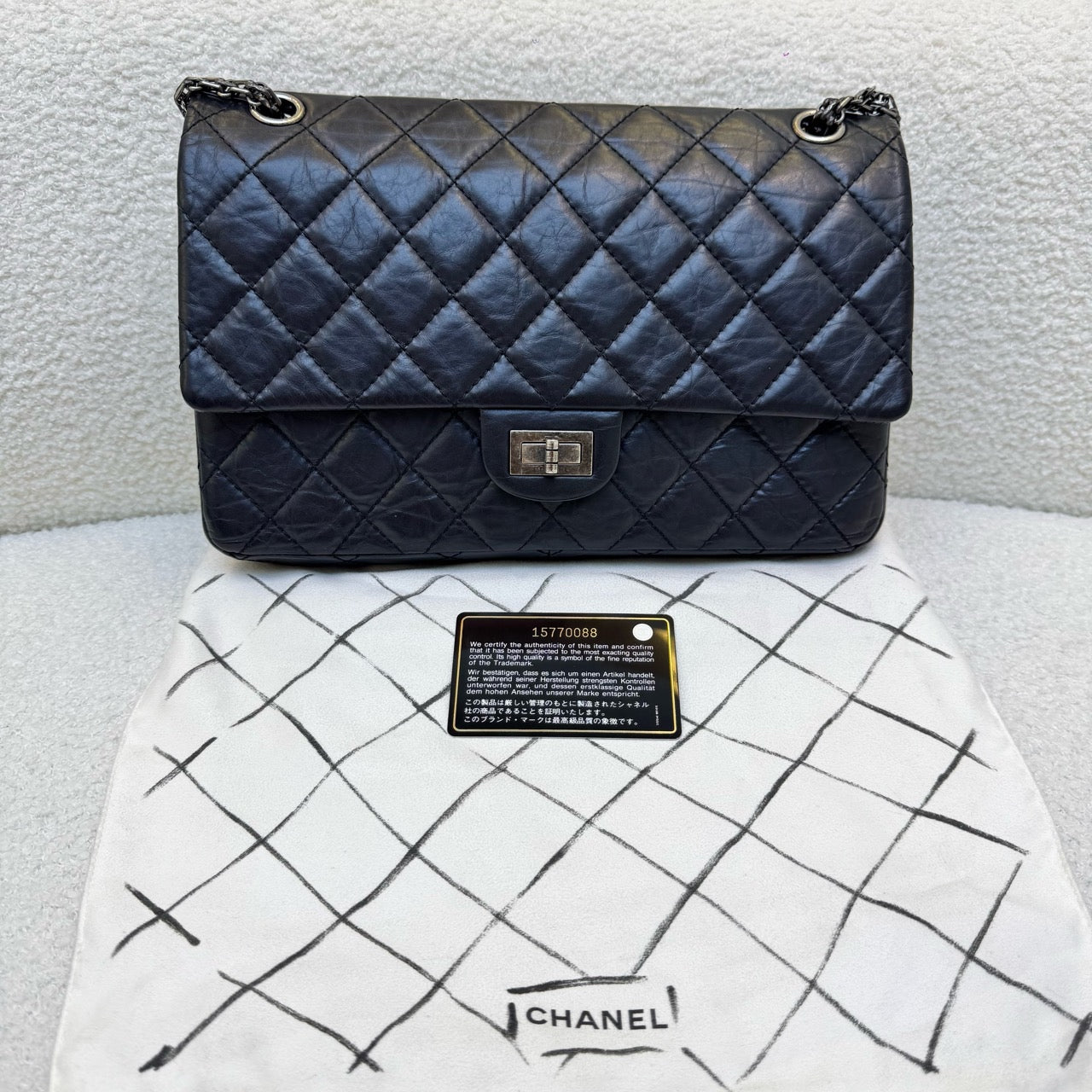 Chanel 2.55 Black Silver Medium Flag Bag