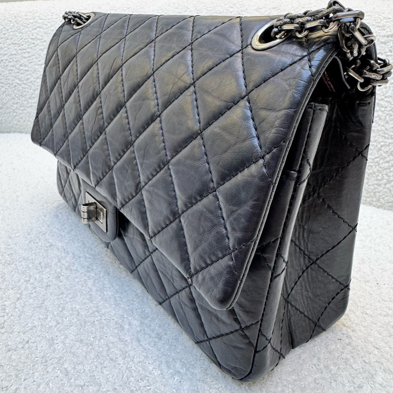 Chanel 2.55 Black Silver Medium Flag Bag