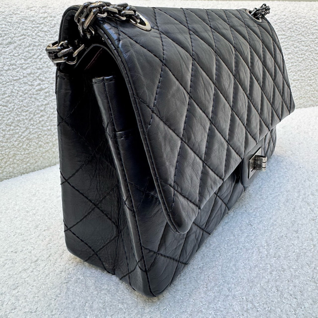 Chanel 2.55 Black Silver Medium Flag Bag
