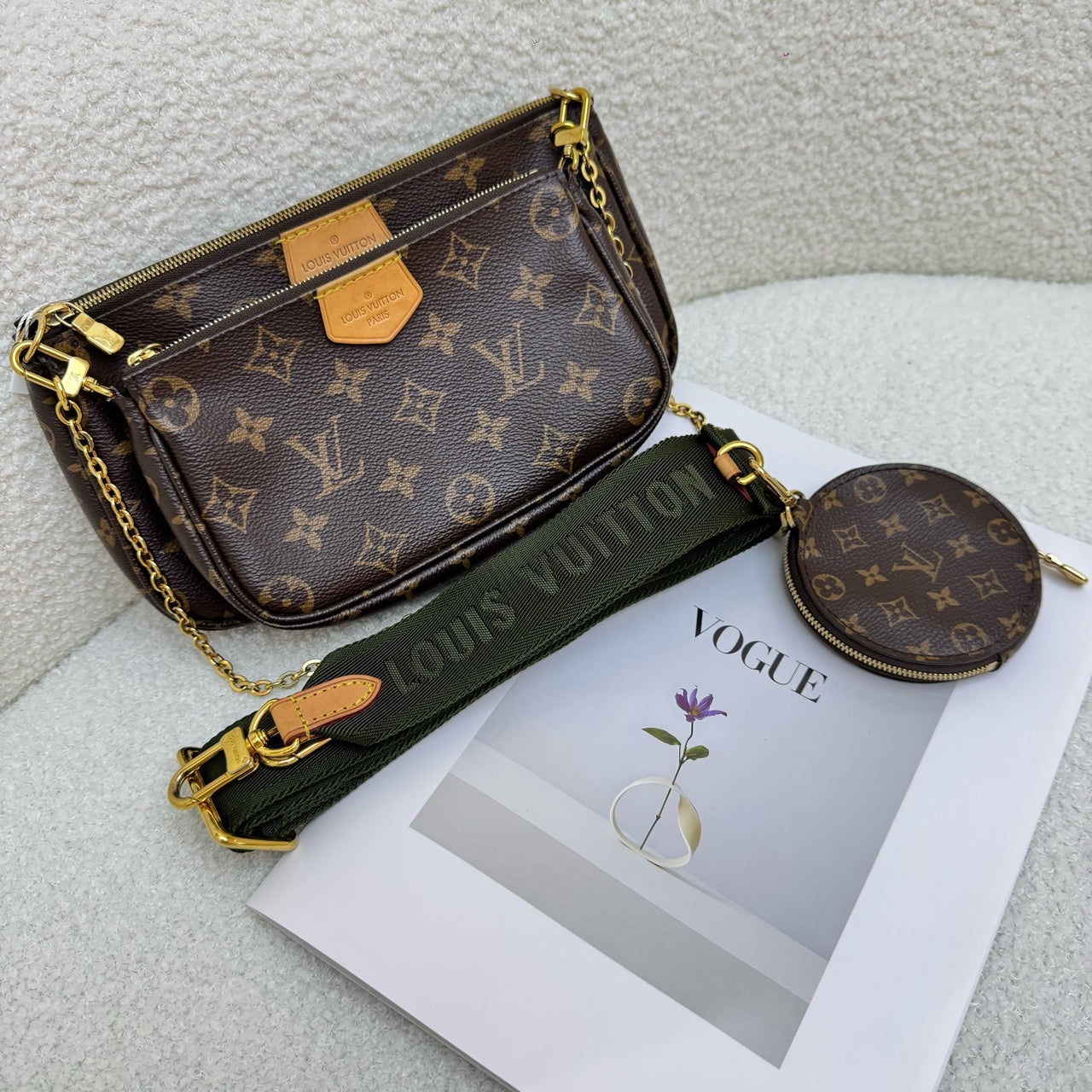 Louis Vuitton Monogram Multi Pochette Bag with Green Shoulder Strap