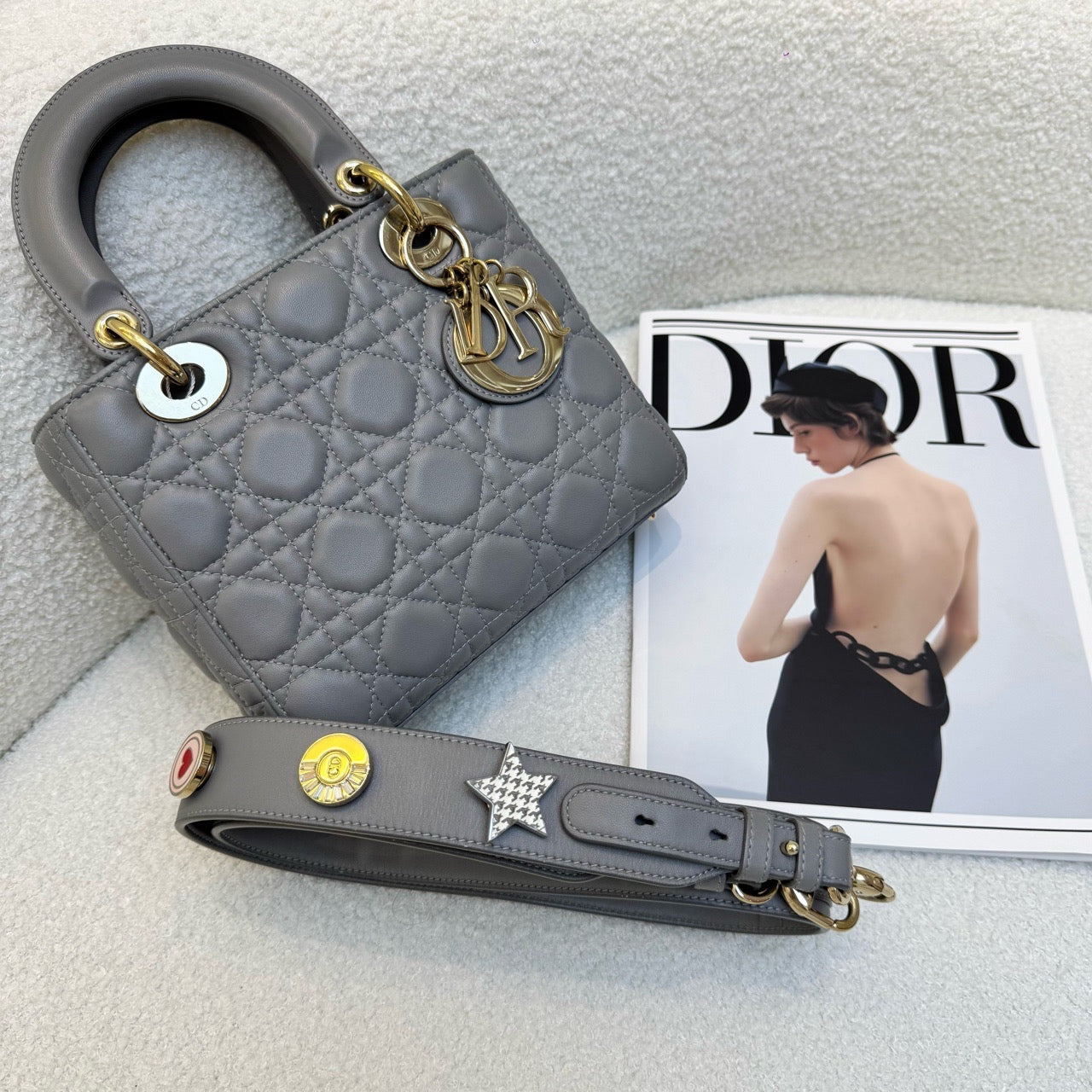 Dior Lady Dior Medium Grey Cannage Bag (4 Grids)