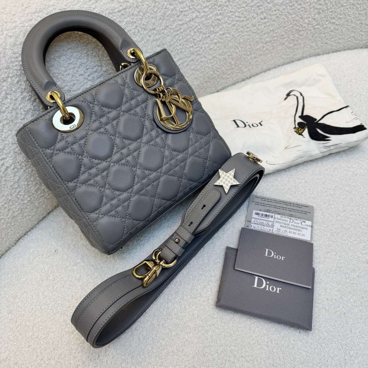 Dior Lady Dior Medium Grey Cannage Bag (4 Grids)