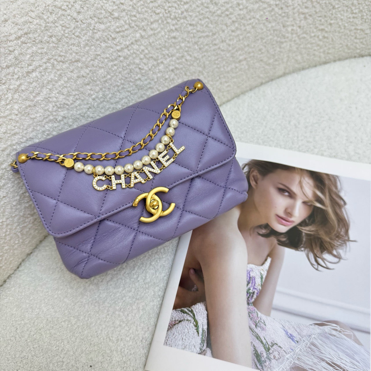 Chanel Mini Square Flap Bag – Purple with Letter Chain, Microchip Version