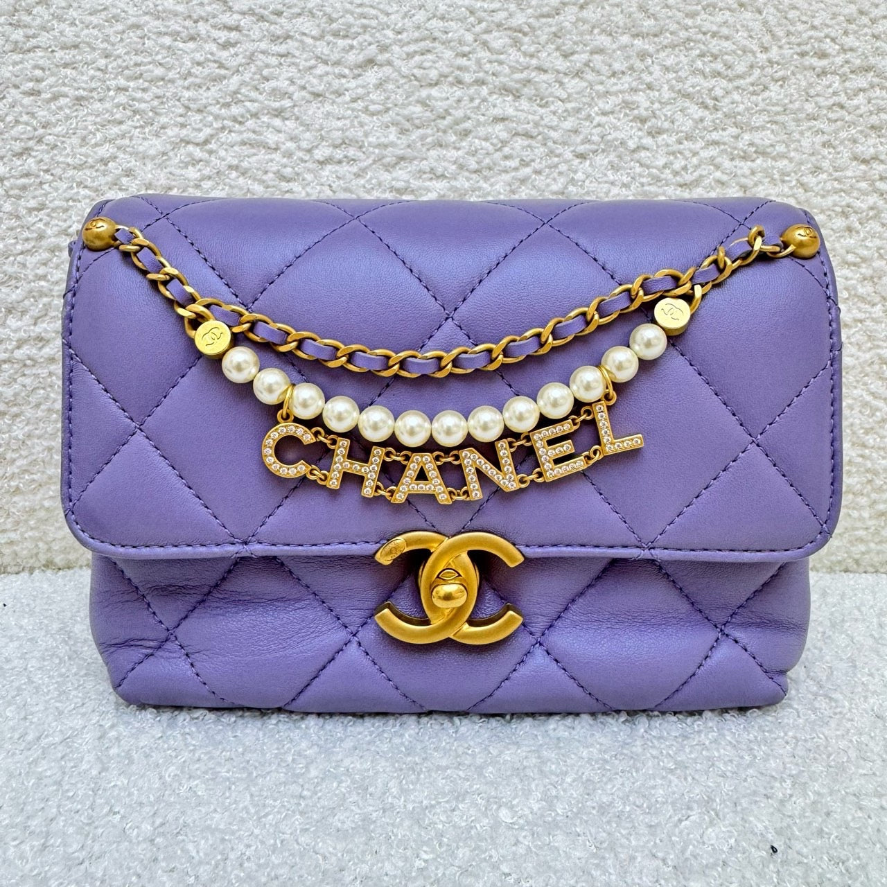Chanel Mini Square Flap Bag – Purple with Letter Chain, Microchip Version