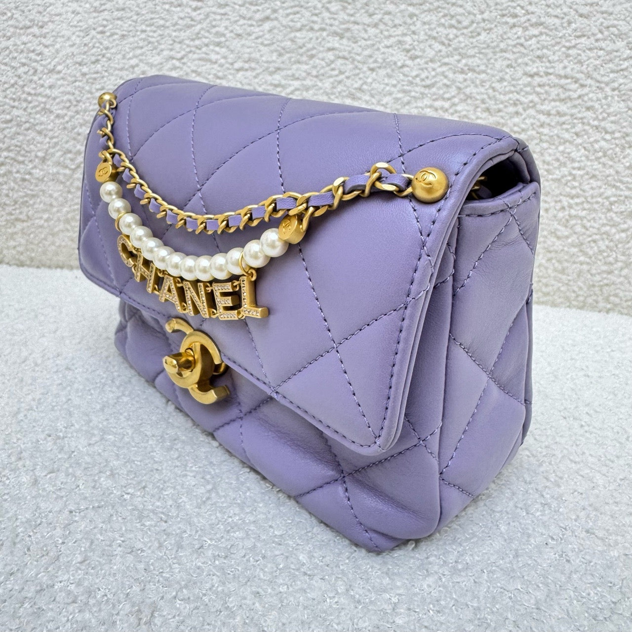 Chanel Mini Square Flap Bag – Purple with Letter Chain, Microchip Version