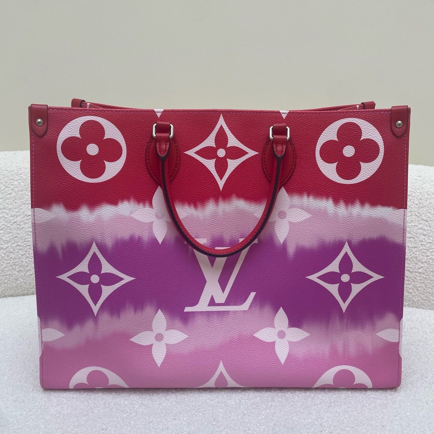 LOUIS VUITTON Pink Red Escale On The Go Coated Canvas Monogram Tote Bag