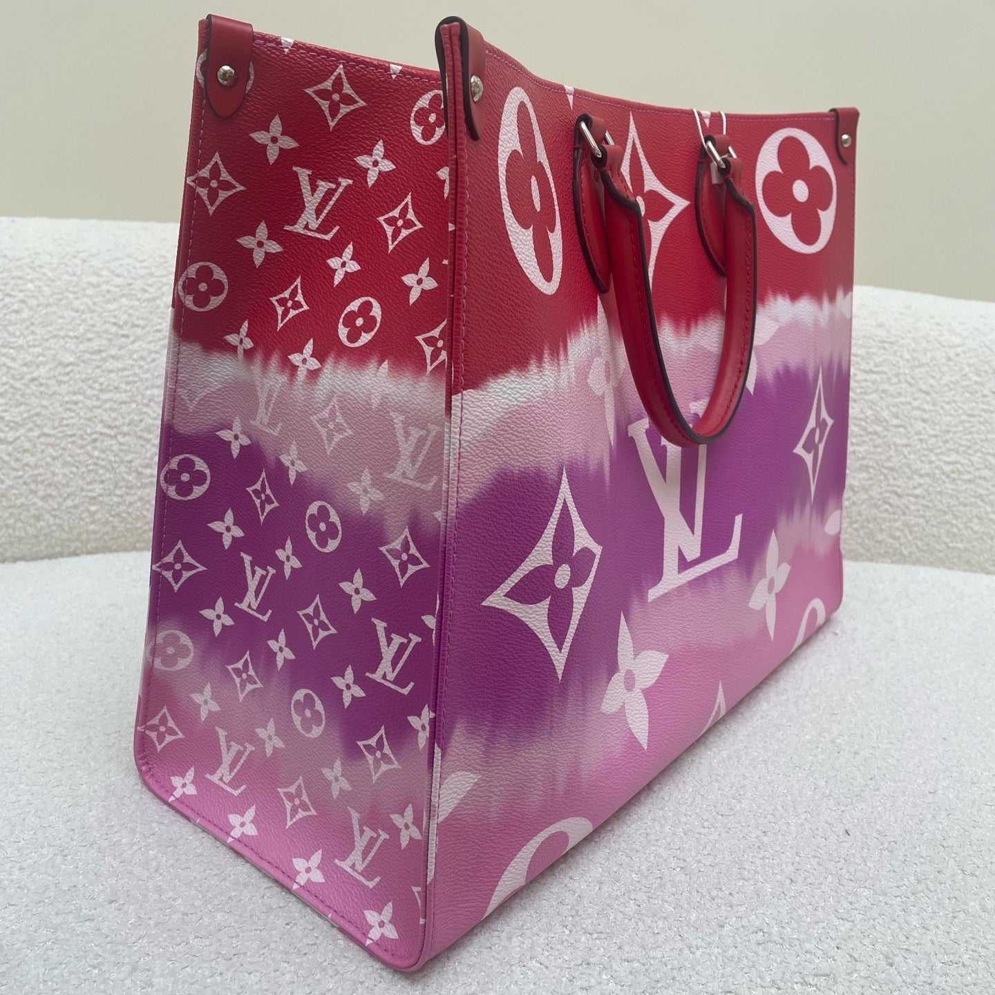 LOUIS VUITTON Pink Red Escale On The Go Coated Canvas Monogram Tote Bag