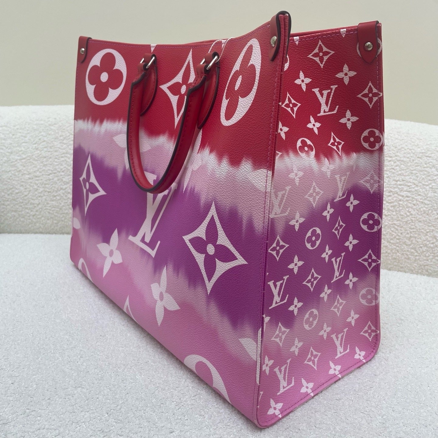 LOUIS VUITTON Pink Red Escale On The Go Coated Canvas Monogram Tote Bag