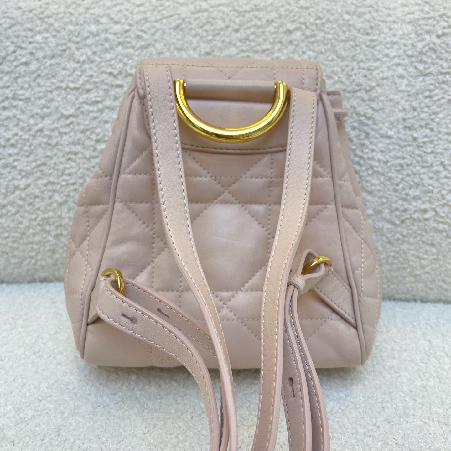 Small Dior Caro Backpack Powder Pink Macrocannage Lambskin