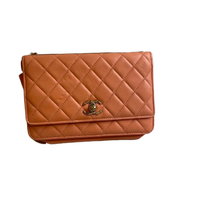 Chanel Orange Lambskin Lacquered Quilted Trendy CC Wallet Chain Bag
