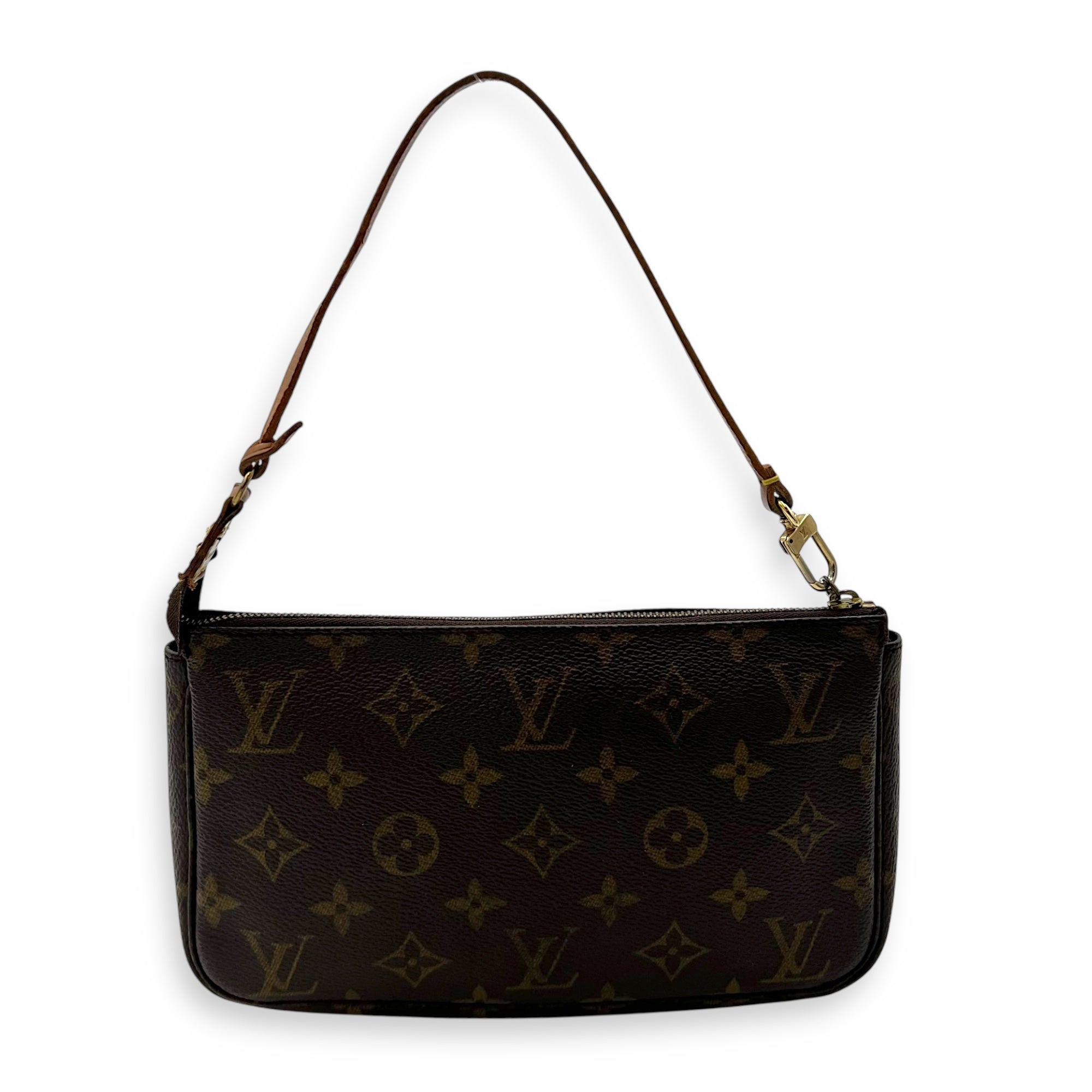 Pochette Accessoires Shoulder Bag Brown in Monogram Coated Canvas, Gold hardware