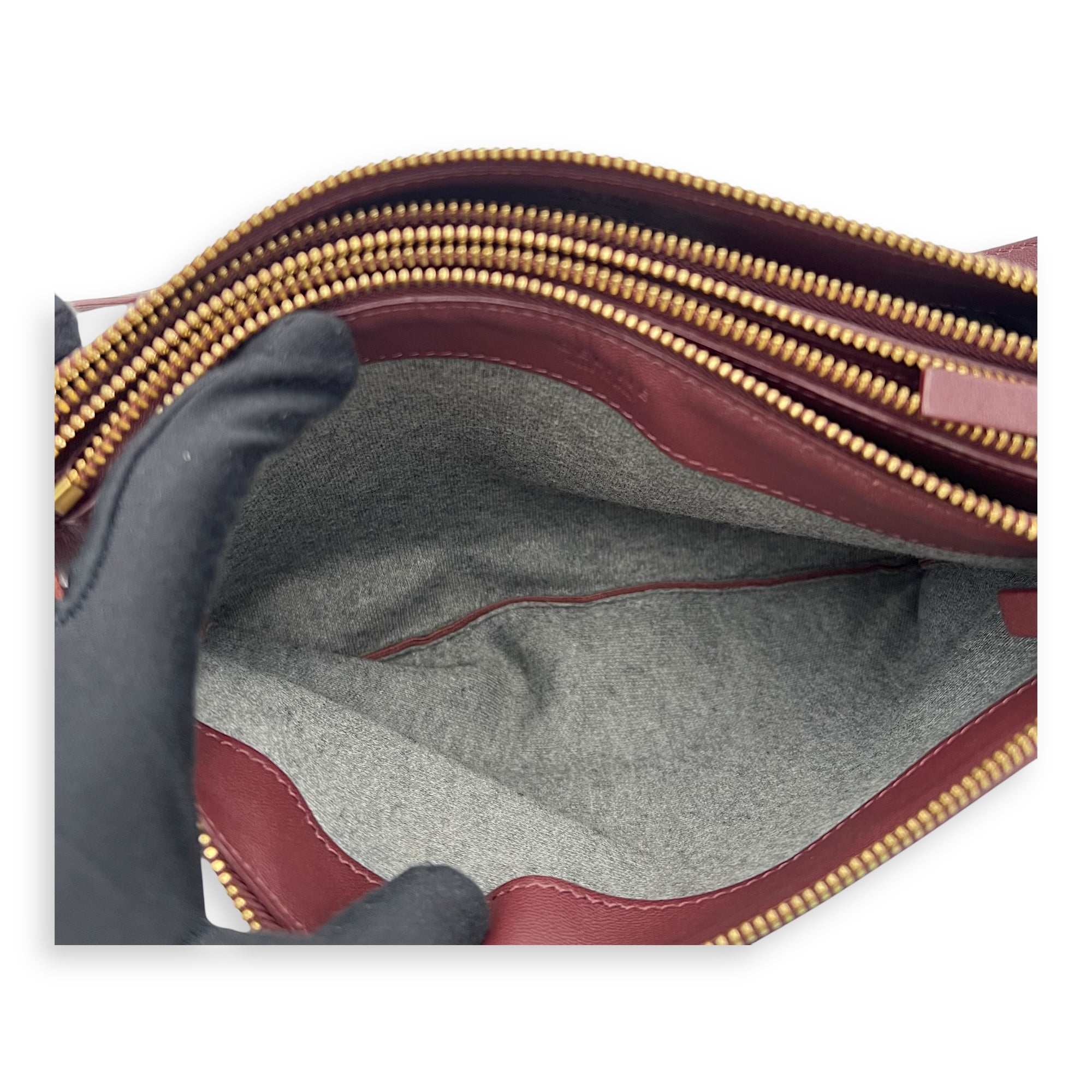 Trio Crossbody Bag Red in Calfskin, Gold hardware
