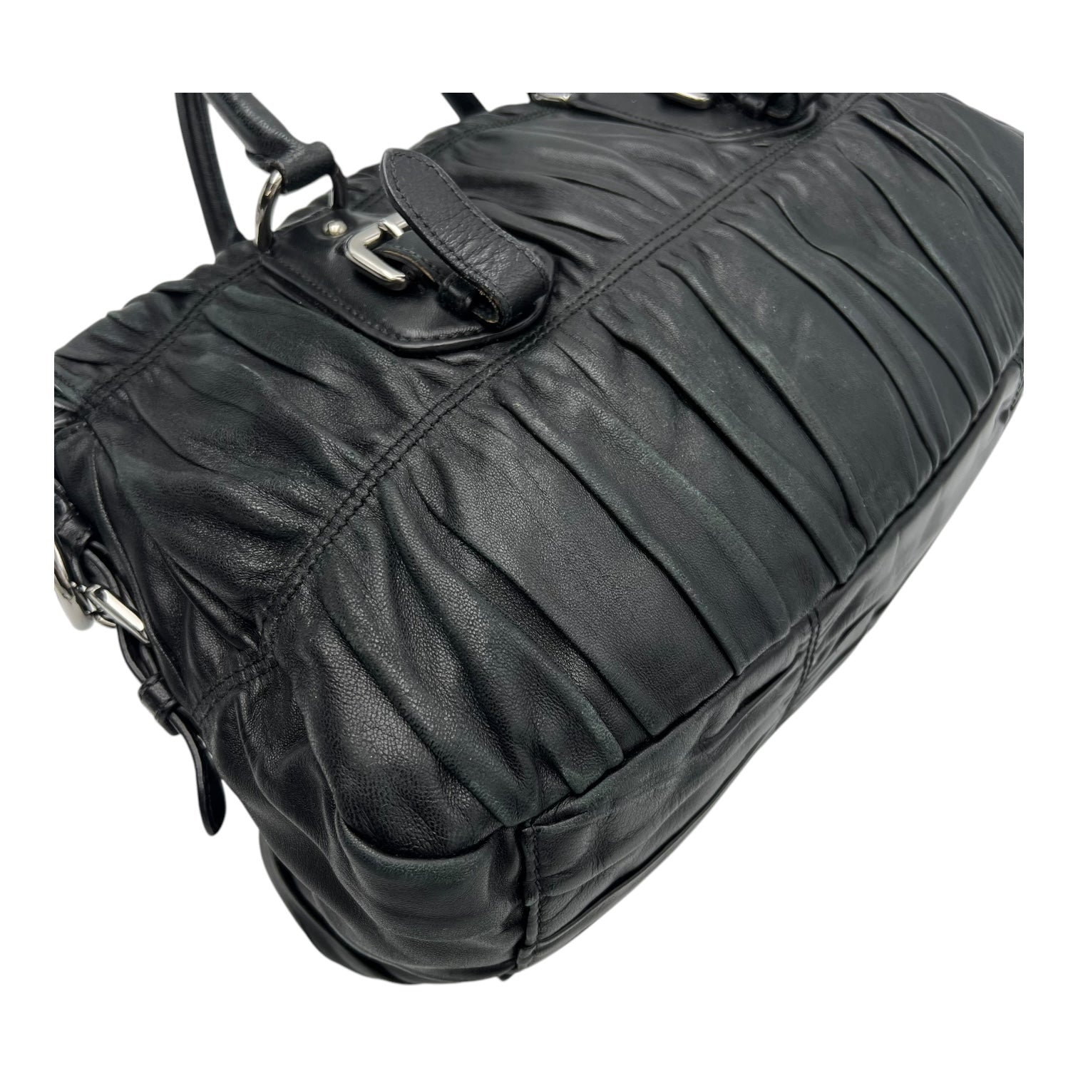 Gaufre Top Handle Bag Black in Lambskin, Silver hardware