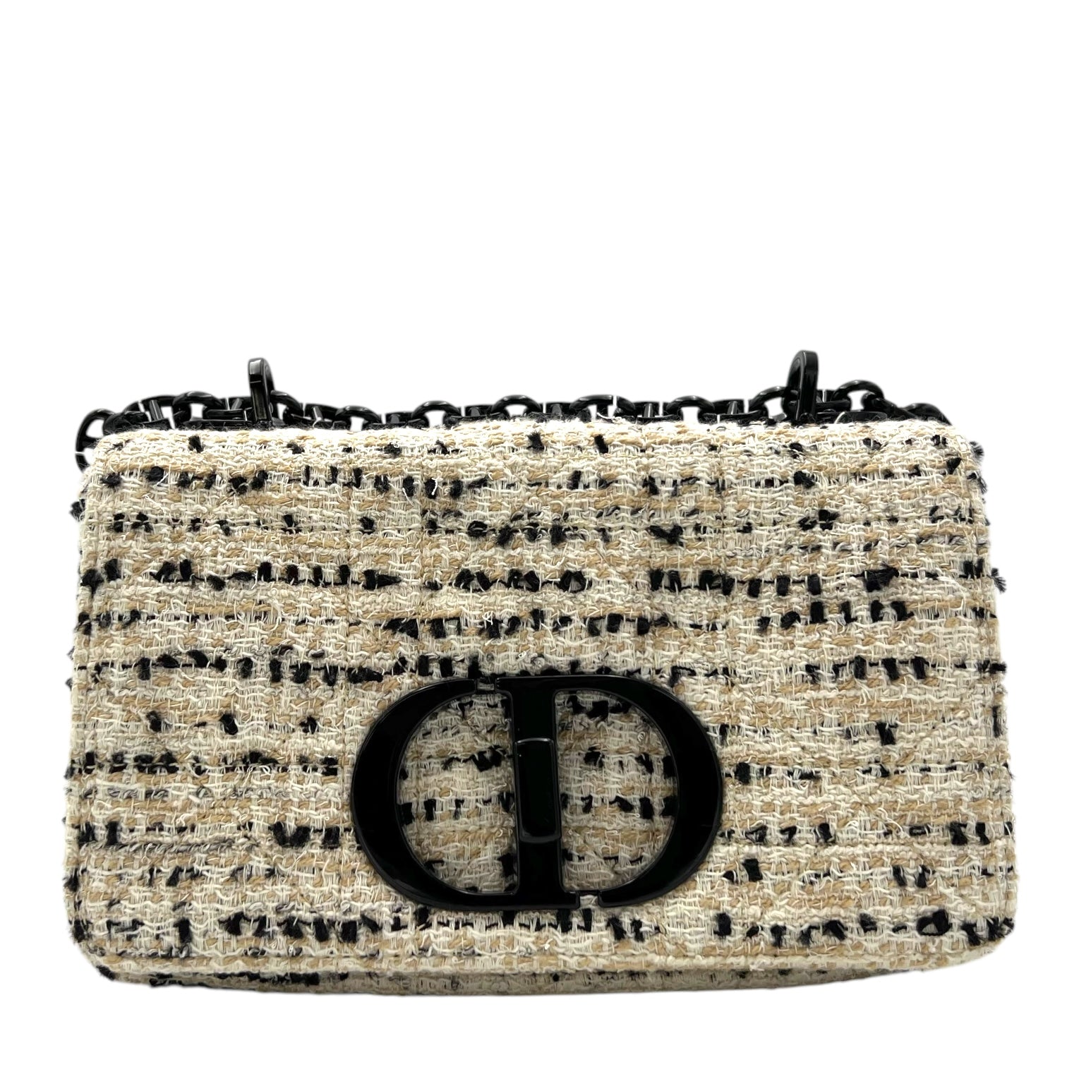 Caro Small White Crossbody Bag in Tweed, Enamel hardware