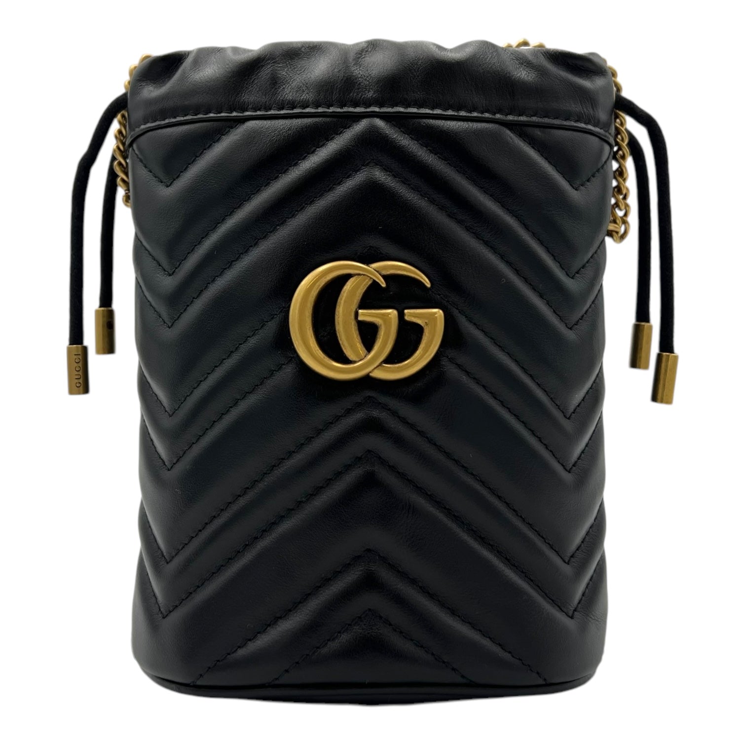 GG Marmont Bucket Bag Black in Calfskin, Gold hardware