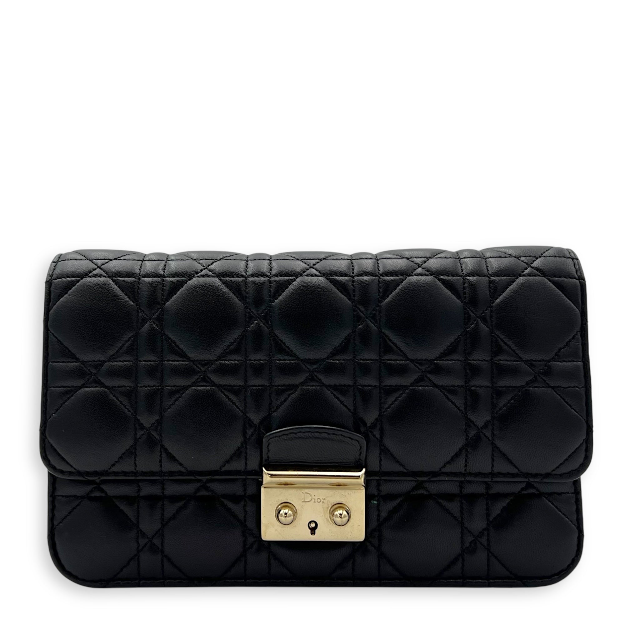 Miss Dior Black Wallet On Chain in Lambskin, Gold hardware