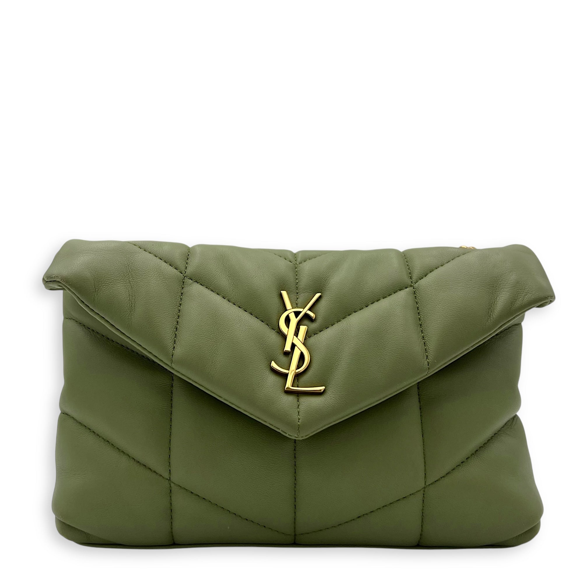 Puffer Mini Green Crossbody Bag in Lambskin, Gold hardware