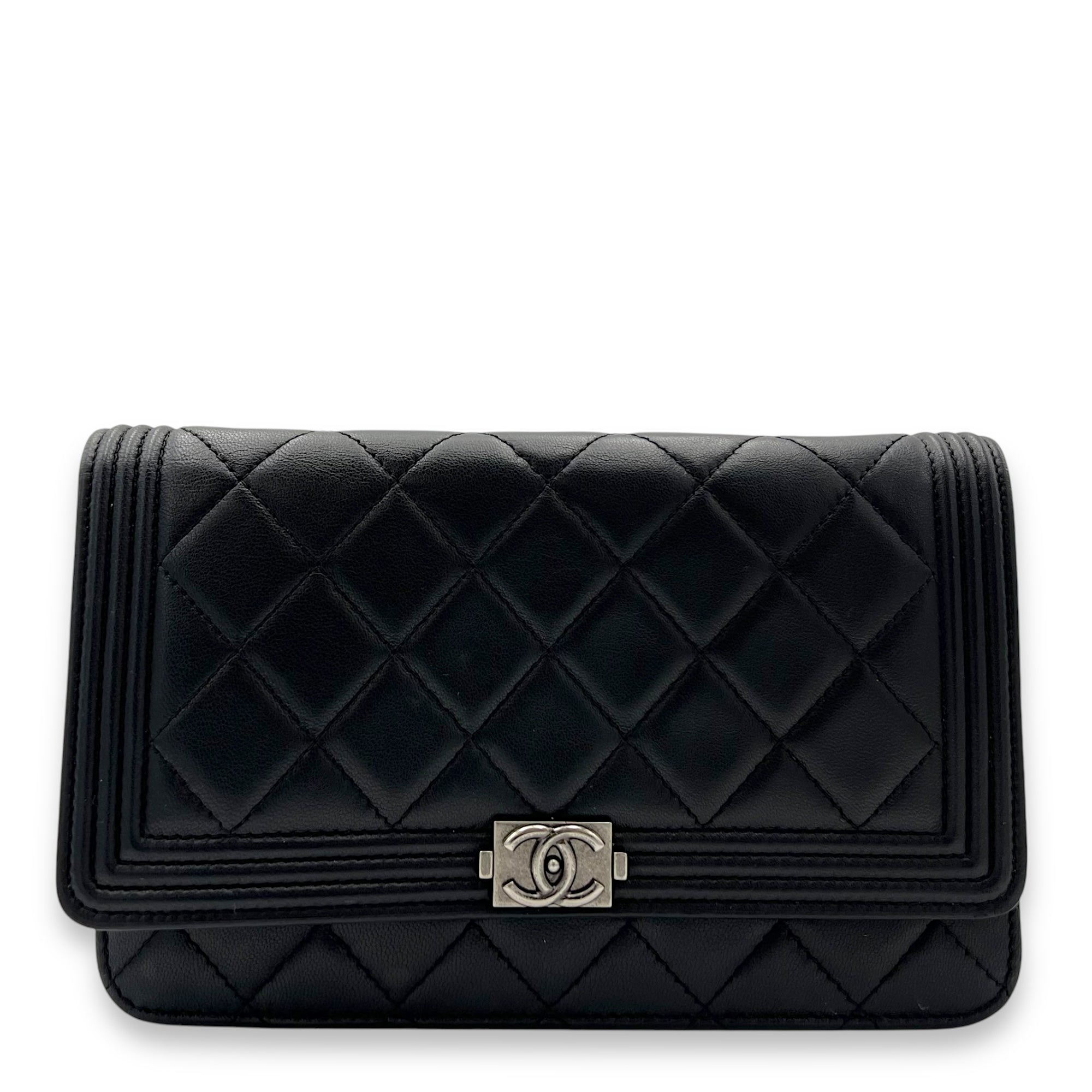 Boy Wallet On Chain Black in Lambskin, Ruthenium hardware