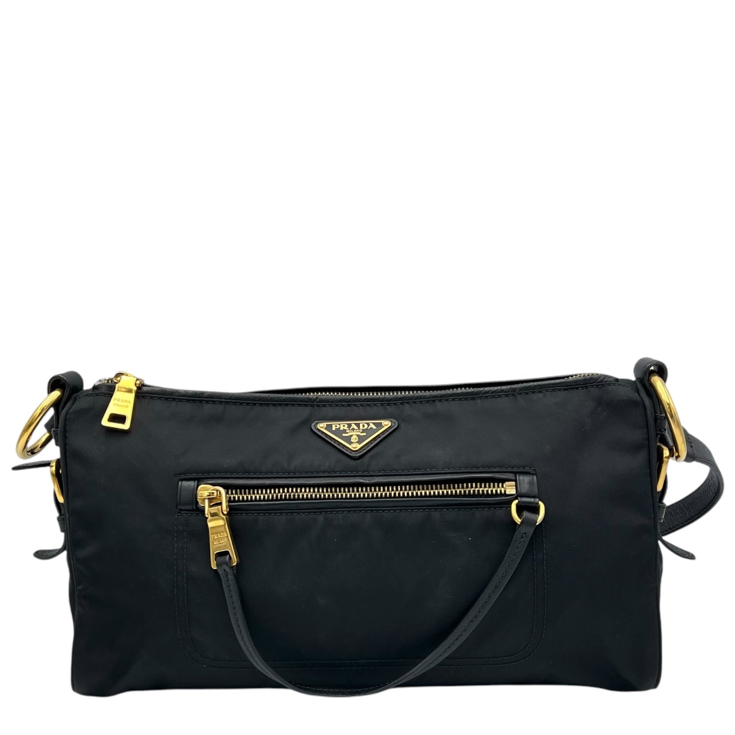 Logo Shoulder Bag Black in Nylon, Gold hardware