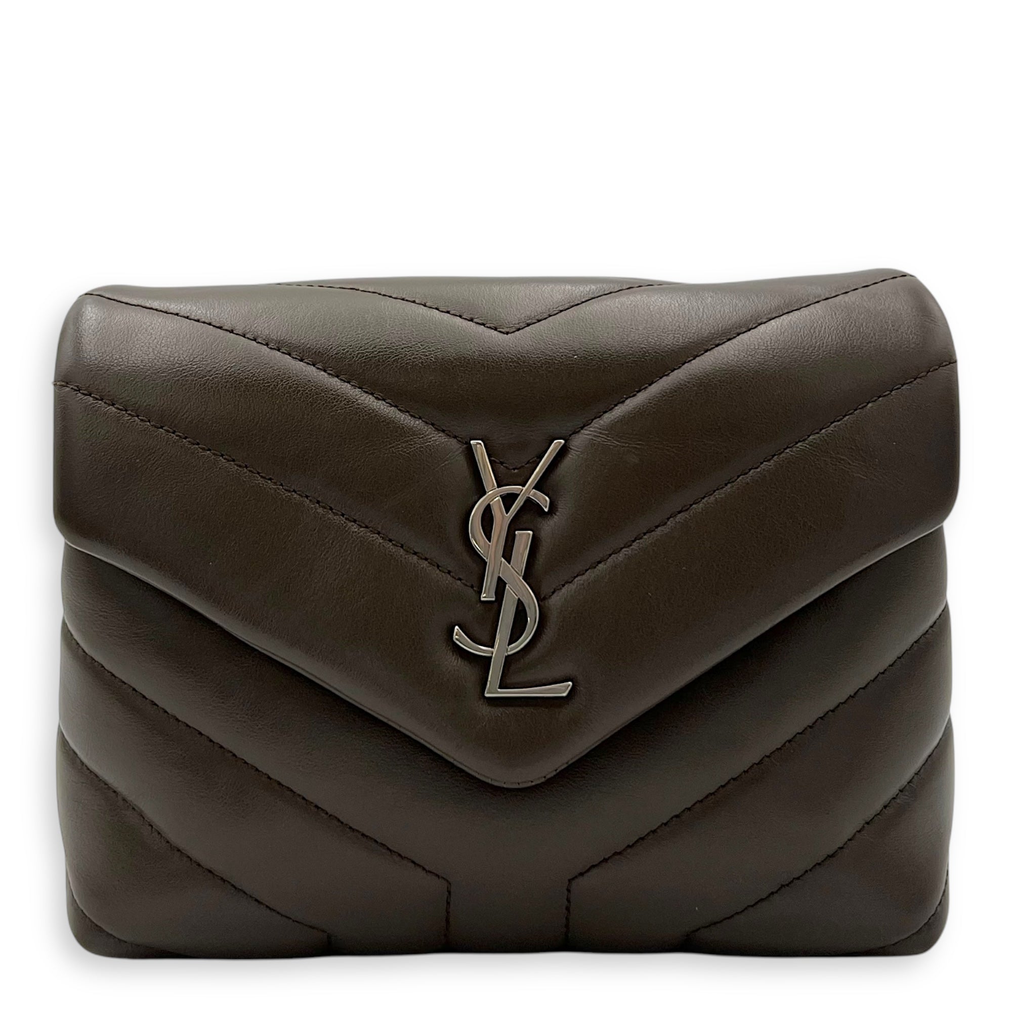 Loulou Crossbody Bag Toy Brown in Calfskin, Silver hardware