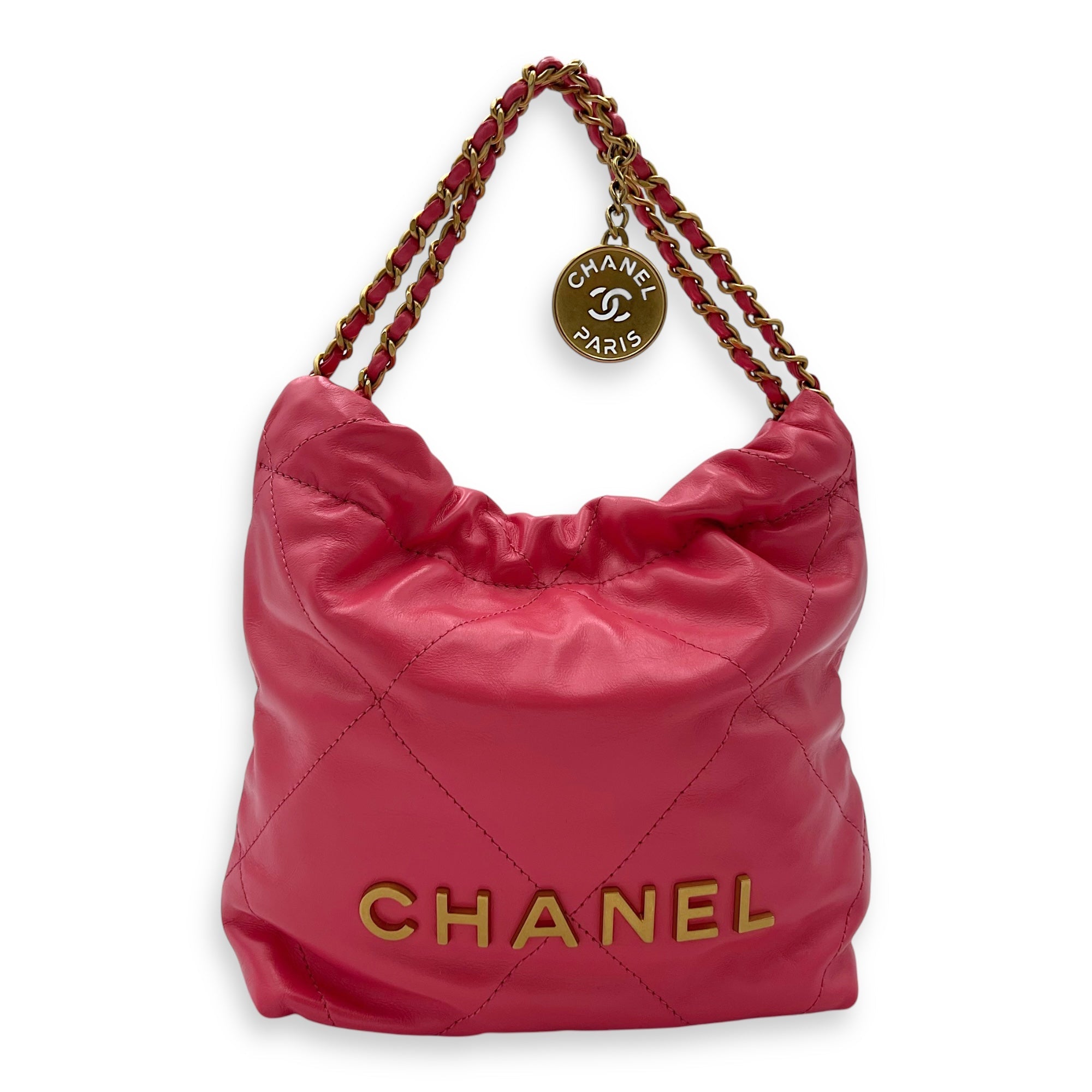 22 Tote Crossbody Bag Mini Pink in Calfskin, Gold hardware