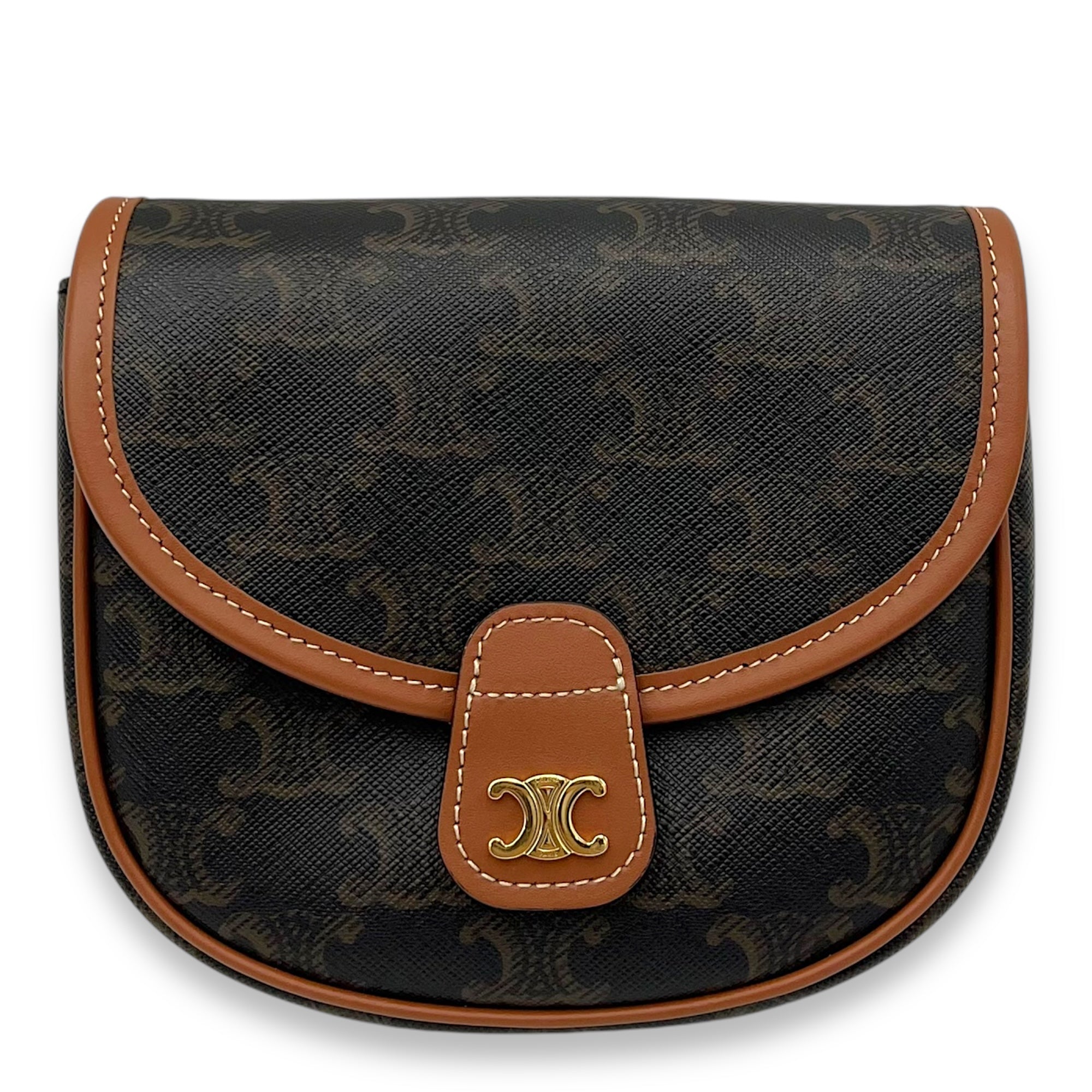 Besace Crossbody Bag Mini Brown in Coated Canvas, Gold hardware