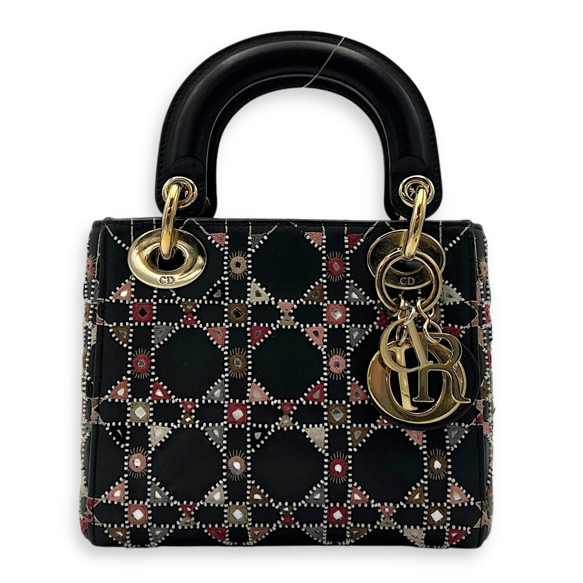 Lady Dior Mini Black Top Handle Bag in Calfskin, Gold hardware