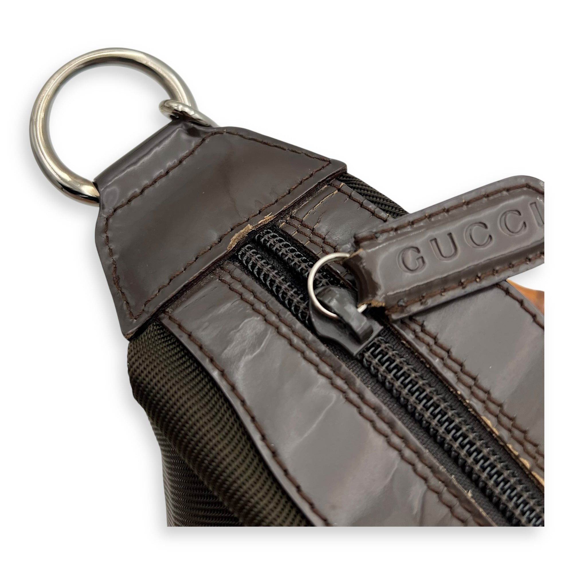 Bamboo Shoulder Bag Brown in Canvas, Silver hardware
